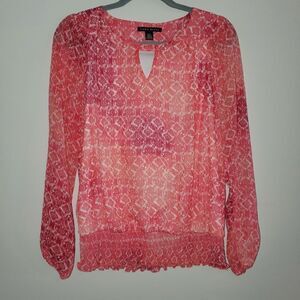 COMO BLACK ORANGE PINK CORAL PRINT BLOUSE SIZE MEDIUM